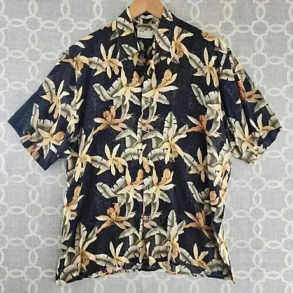 Natural Issue Silky Touch 100% Rayon Floral Hawaiian Button Down Shirt Men's L - Picture 1 of 6